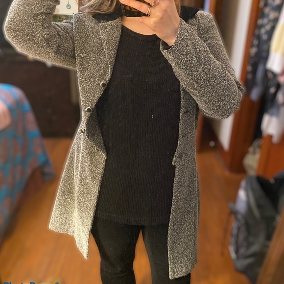 Vintage 90s Textured Gray Tailored Collared Coat - Picture 3 of 11